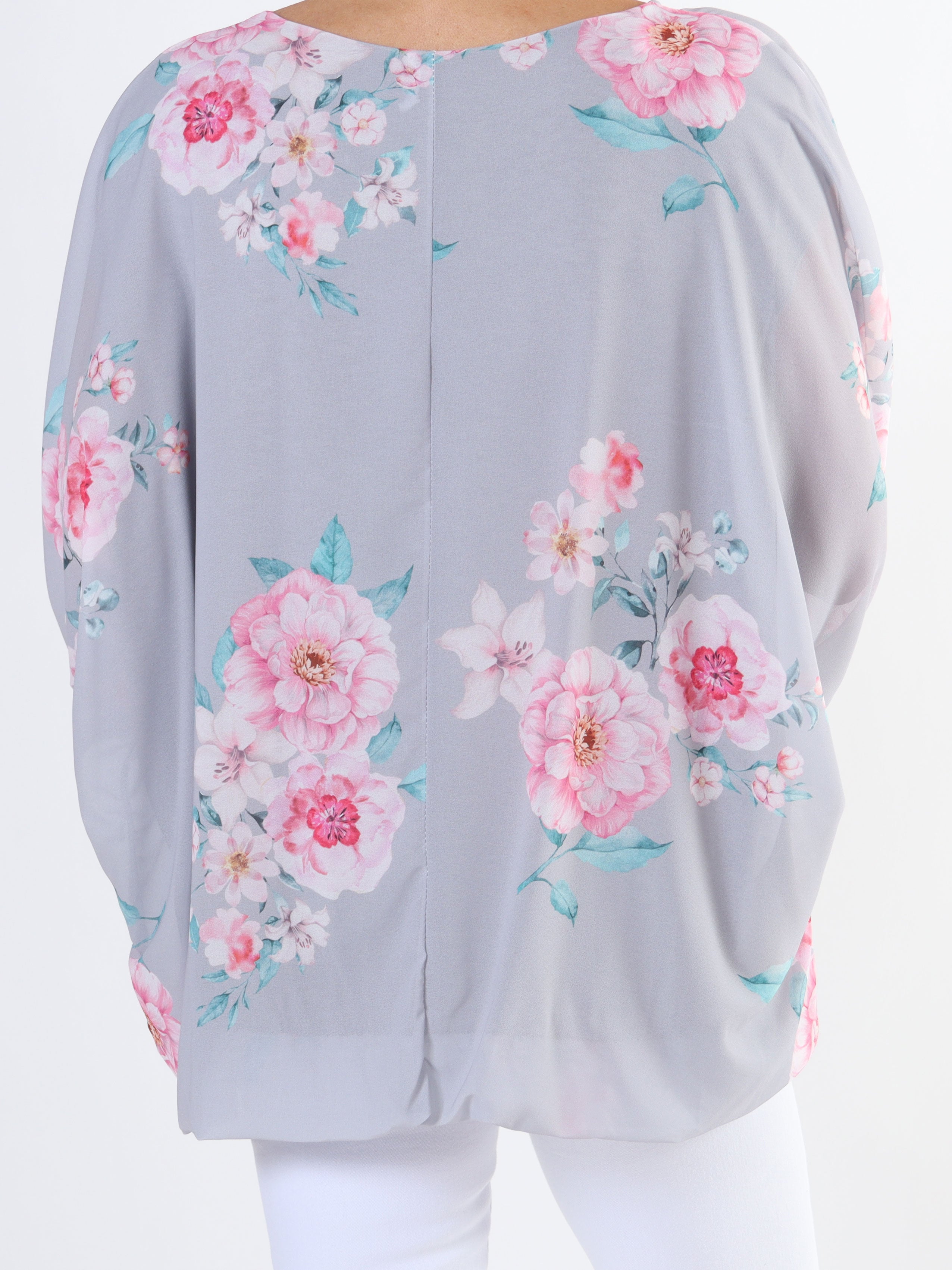 Destiny Rose - Plus size bluse i chiffon med bonderoser